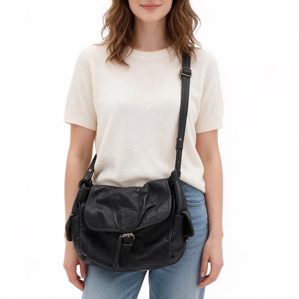 Unbranded Messenger Bag Womens Large Black Leather Crossbody Utility Good